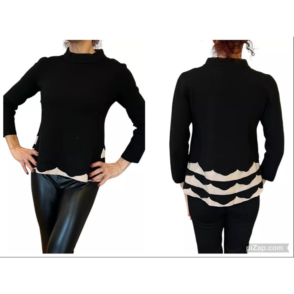 D. EXTERIOR ITALY BLACK WOOL BLEND HIGH MOCK NECK 3/4 SLEEVE  JUMPER SWEATER S